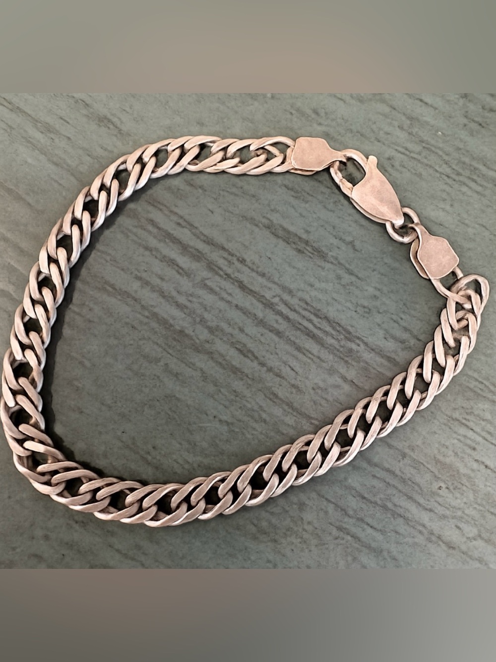 Vintage 925 Sterling Silver Double Curb Link Bracelet 7” Lobster Clasp 7g